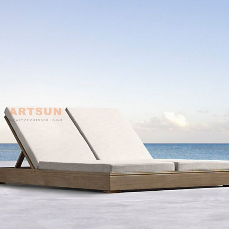 Wholesale Hotel Resort Beach Teak Wood Double Chaise Lounge