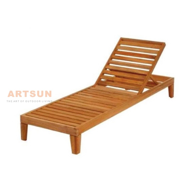 Solid Teak Sun Lounger with Adjustable Backrest for Outdoor Use