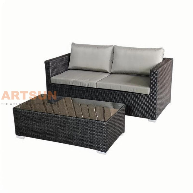 European Leisure Rattan Sofa Set with Cushions and Coffee Table