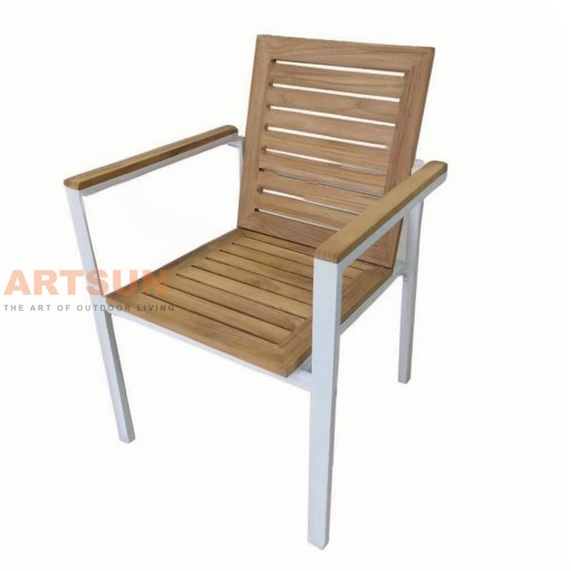 Aluminum Outdoor Dining Chair with Teak Wood