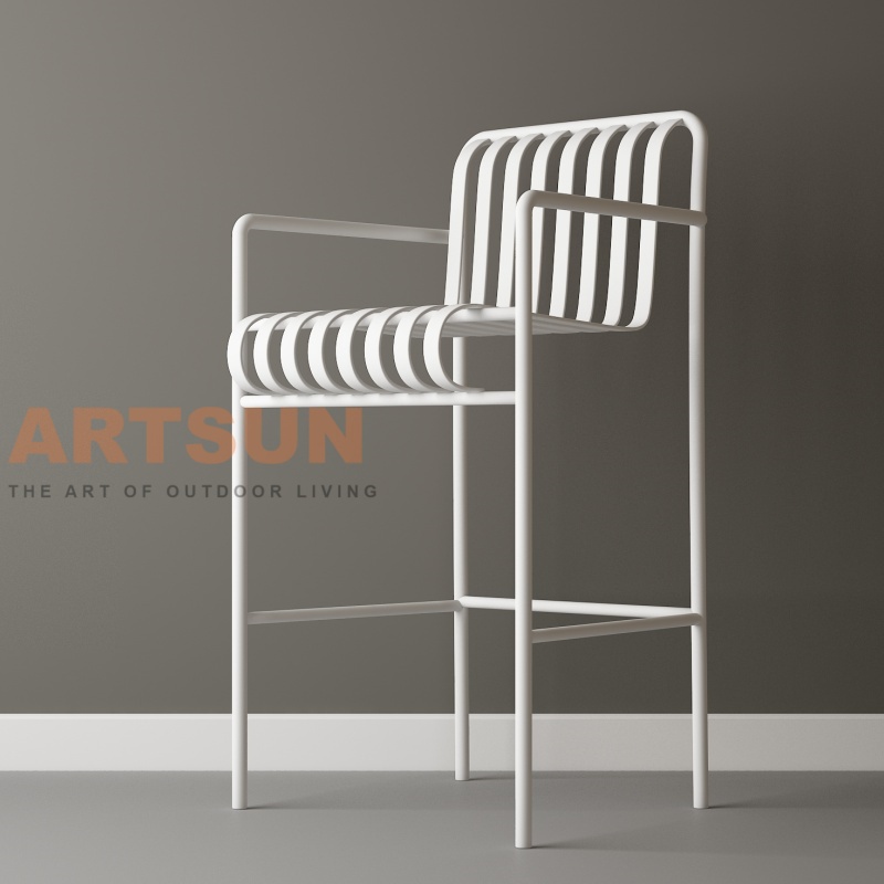 Outdoor Aluminium Bar Chair with Slat Backrest Design for Modern Patio Bar Commercial Projects