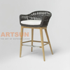 Teak Outdoor Bar Chair with Handwoven Rope Armrest