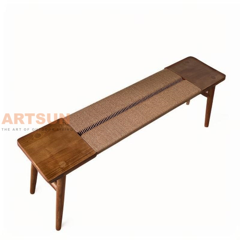 High Quality Teak Bench with Woven Rope Design