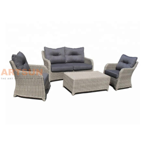 Outdoor Rattan Sofa Set with Cushions and Coffee Table – 4 Piece Patio Furniture