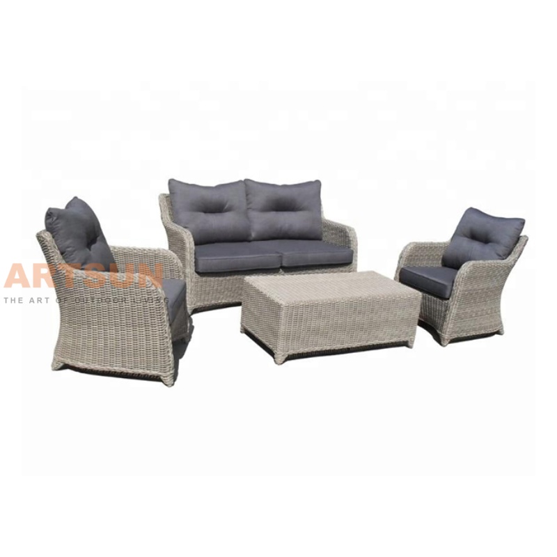 Outdoor Rattan Sofa Set with Cushions and Coffee Table – 4 Piece Patio Furniture