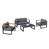 Black Aluminum Patio Garden Sofa Set for Balcony with Teak Wood Accent