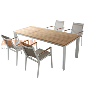 Outdoor Aluminum Dining Set with Teak Tabletop