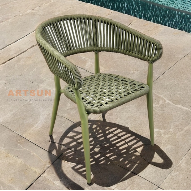 Rattan Armrest Garden Weaving Rope Chair for Outdoor Dining