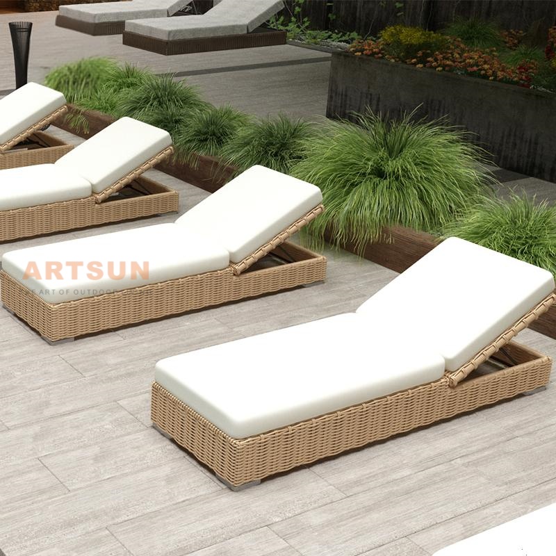 Hotel Reclining Weaving Wicker Sun Bed Sun Lounger