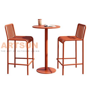Outdoor Aluminium Bar Chair with Slat Backrest Design for Modern Patio Bar Commercial Projects