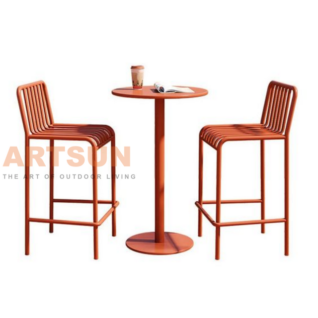 Outdoor Aluminium Bar Chair with Slat Backrest Design for Modern Patio Bar Commercial Projects