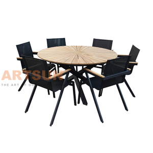 Round Teak Outdoor Dining Set with Aluminum Frame Chairs