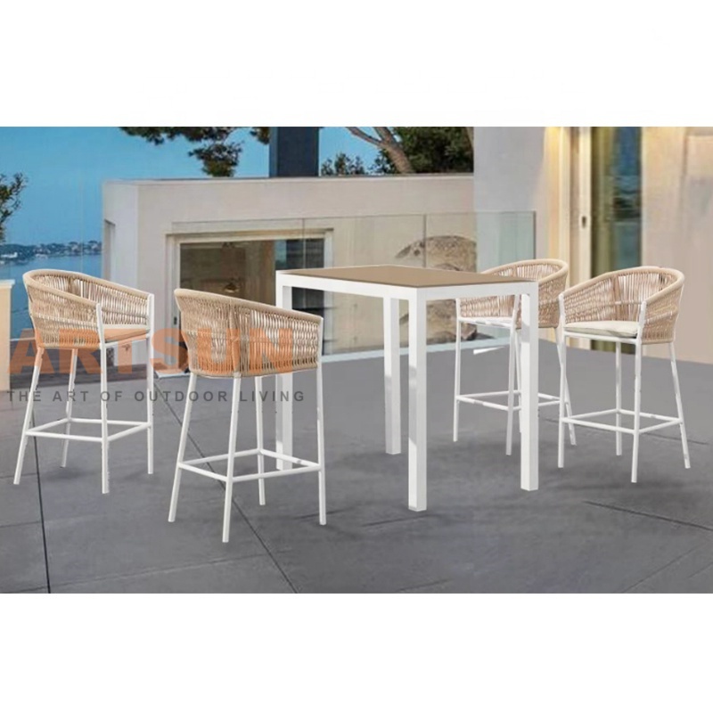 Most Favorable Rope Woven Patio Balcony Bar Table Set