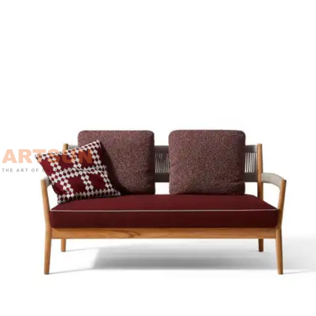 Modern Rope Woven Teak Wood 2-Seater Sofa