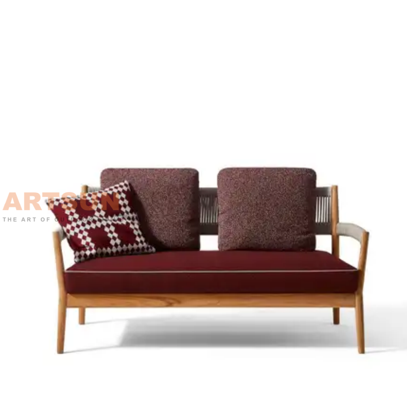 Modern Rope Woven Teak Wood 2-Seater Sofa