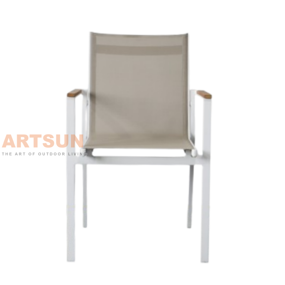 Outdoor Aluminum Chair with Teak Wood Accent Armrest