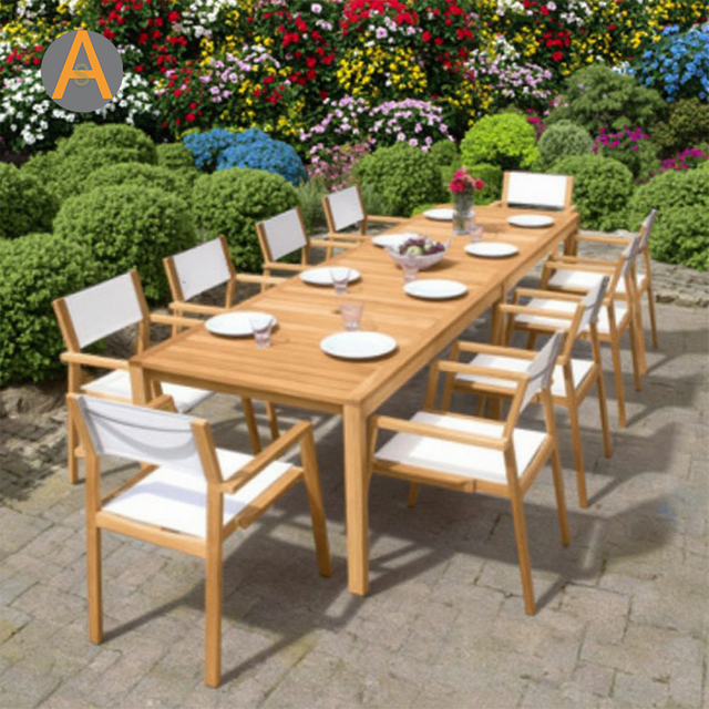 Sturdy Rectangular Teak Wood Outdoor Dining Table Set