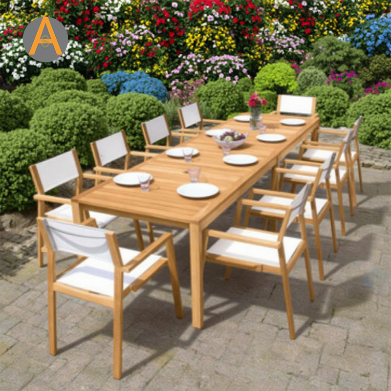 Sturdy Rectangular Teak Wood Outdoor Dining Table Set