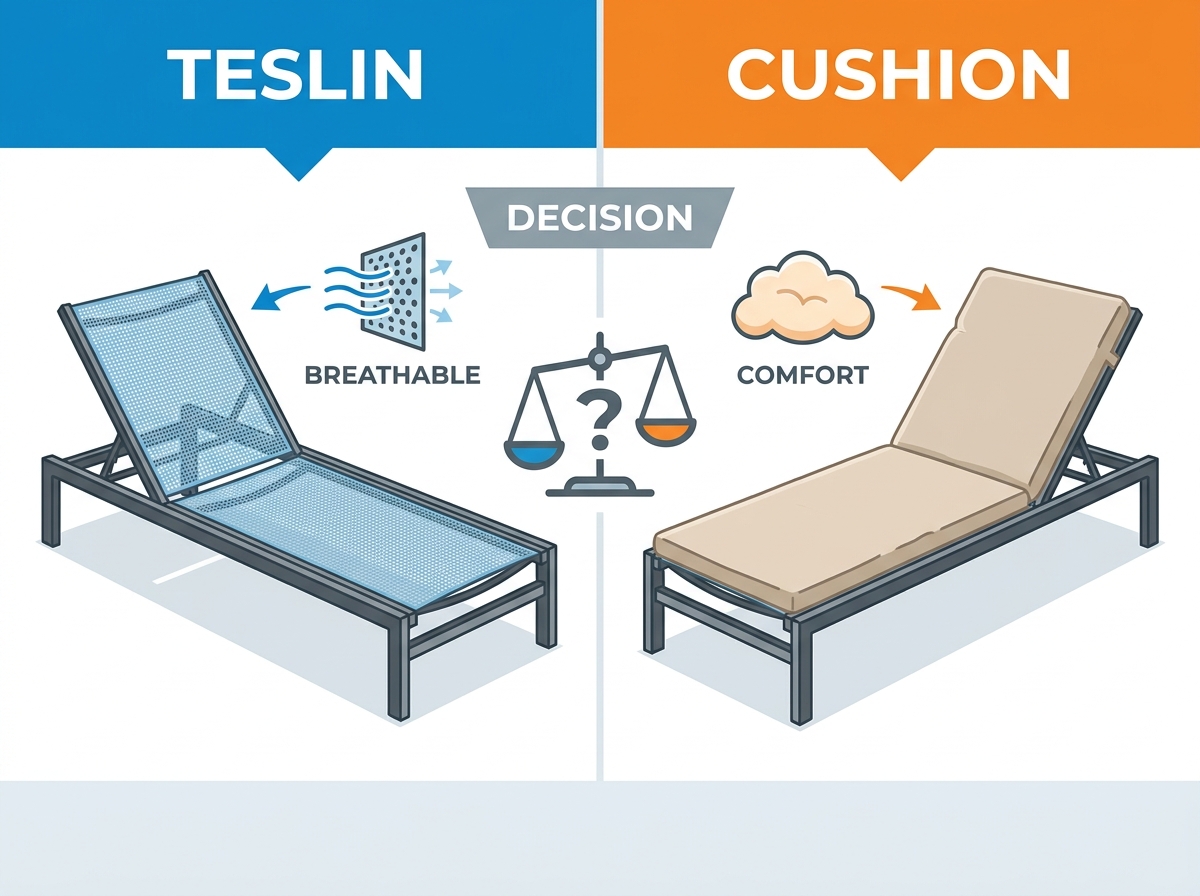 Outdoor aluminium sun lounger setup by the pool