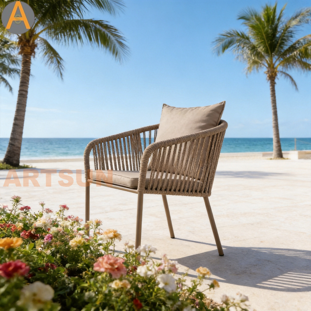 Rattan Garden Weaving Outdoor Rope Chair with Cushion